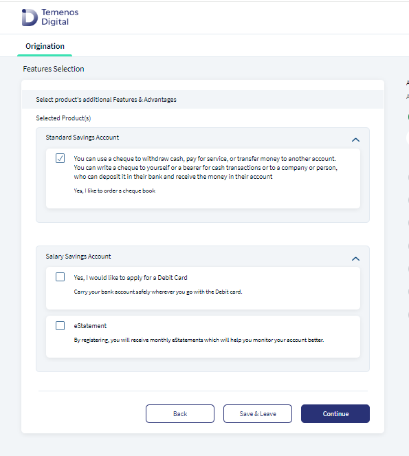Savings feature Selection 