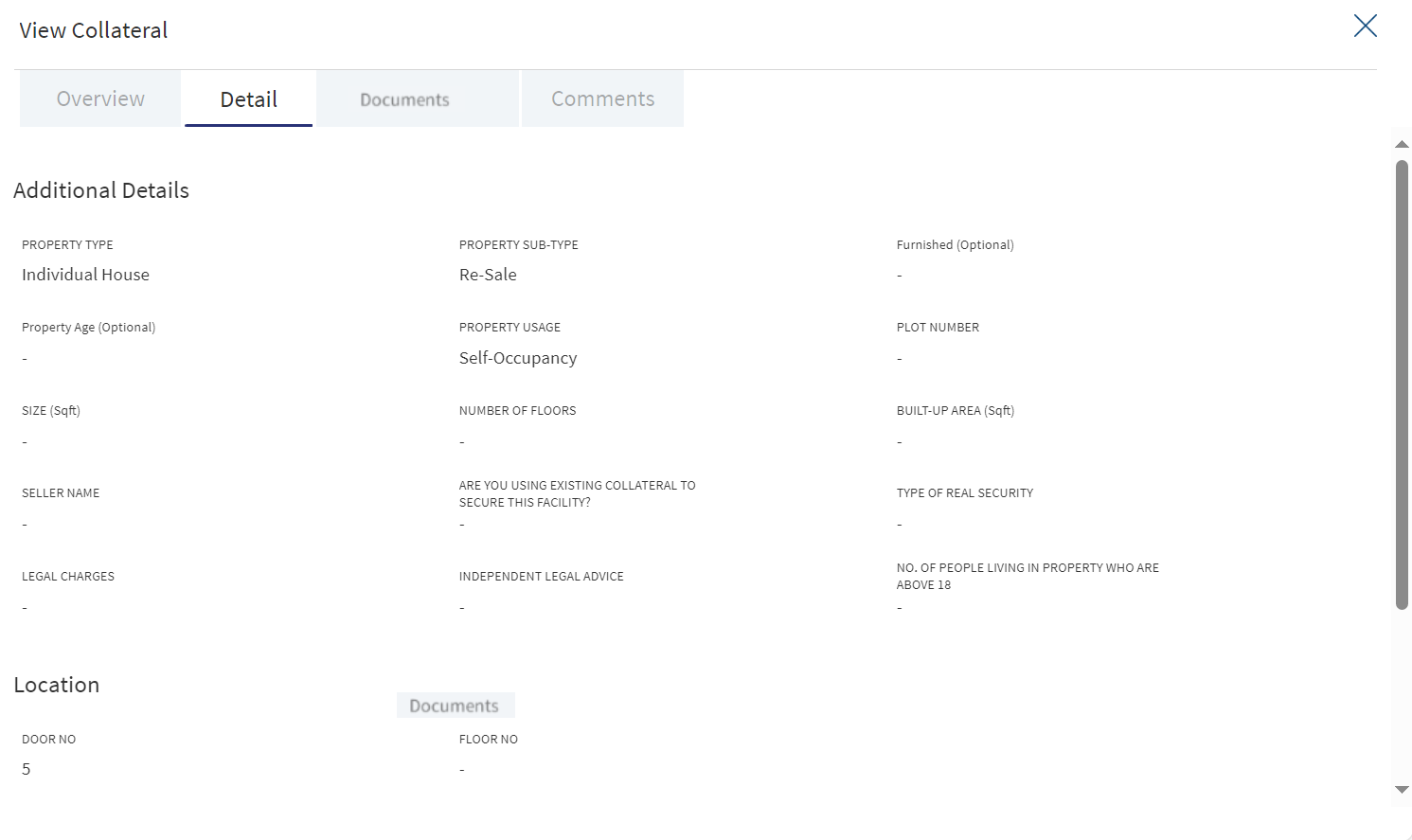 Collateral- Detail Tab
