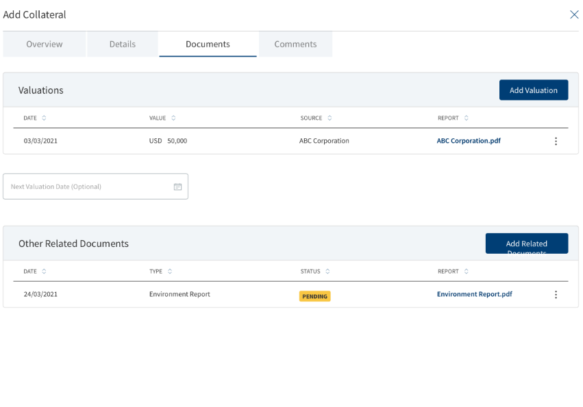 Collateral- Documents Tab