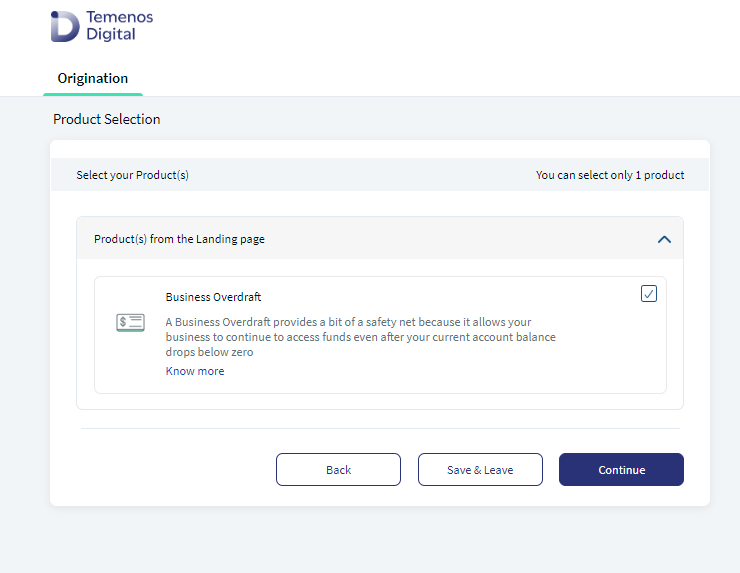 Product Selection SME Overdraft