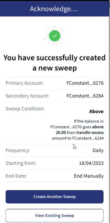 New Sweep Acknowledgment