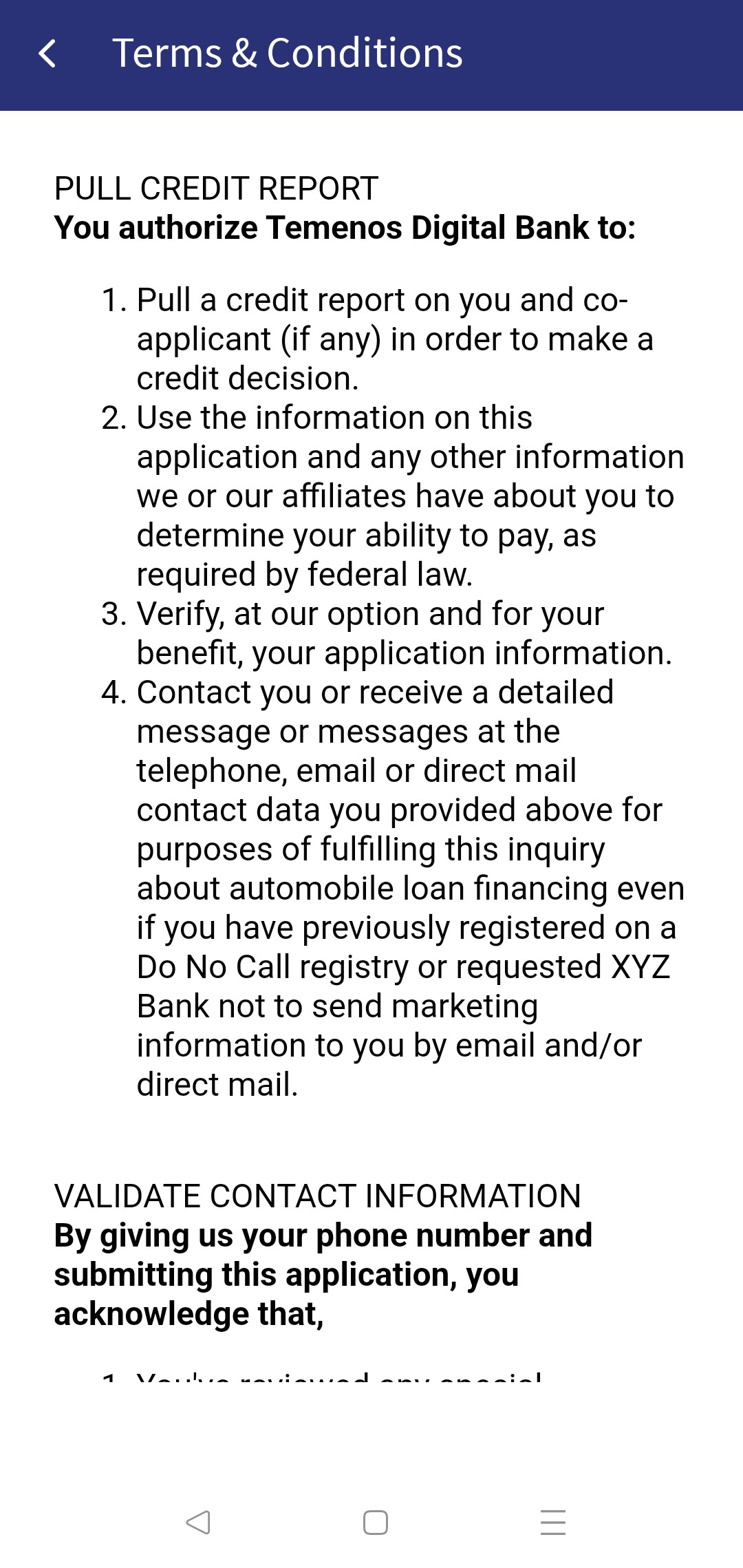 Terms and Conditions Mobile Native
