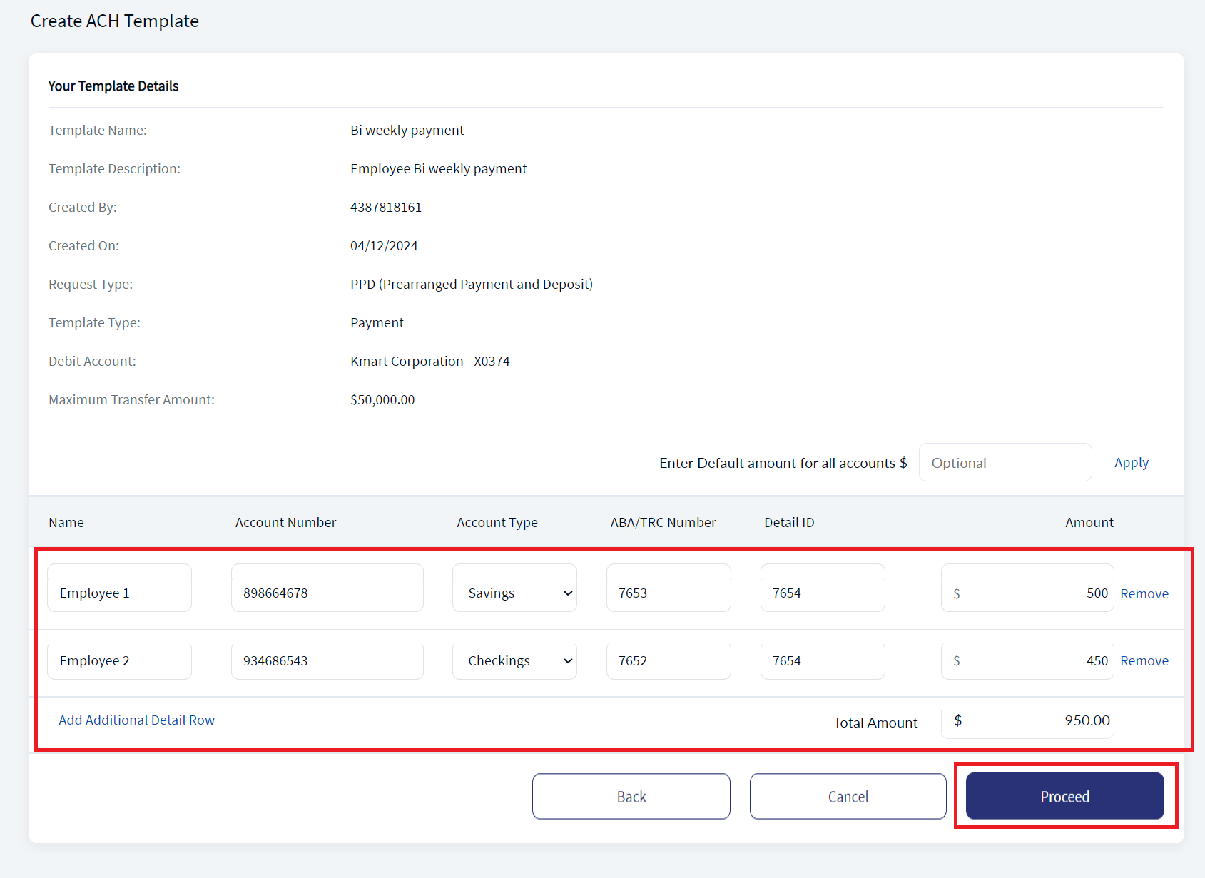 Create ACH Template
