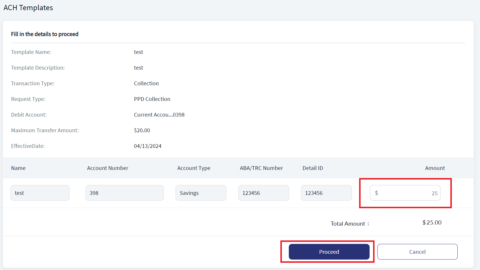 Create ACH Template