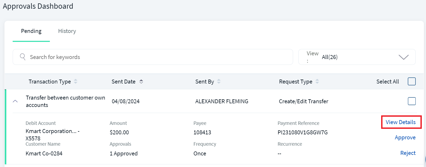 Approval Transaction Details