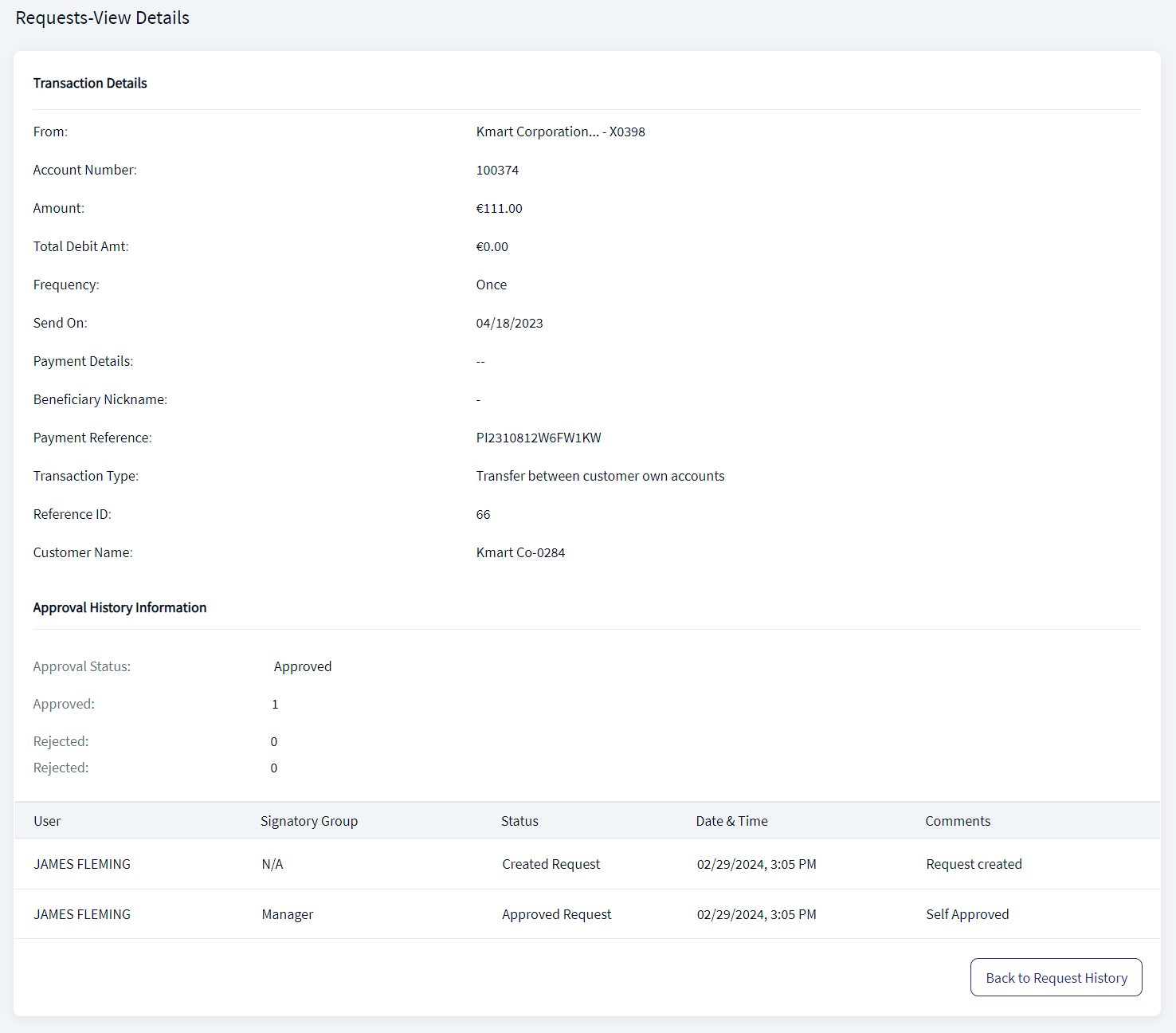 Requests History View Details Requests History View Details