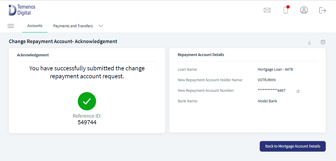 Change Repayment Acknowledgement