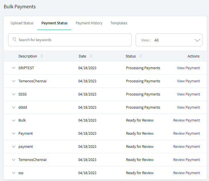 Bulk Payments - Payment Status