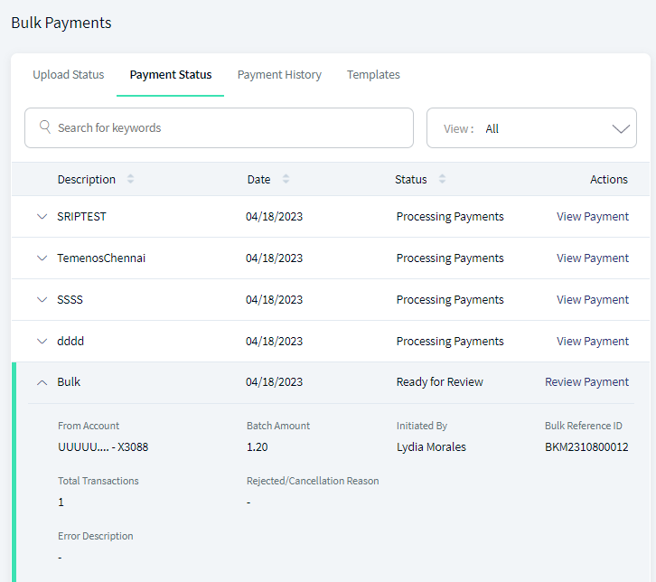 Bulk Payments - Payment Status