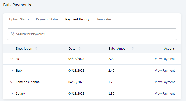 Bulk Payments - Payment History