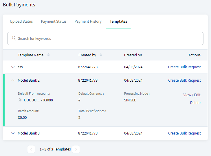 Bulk Payments - Templates
