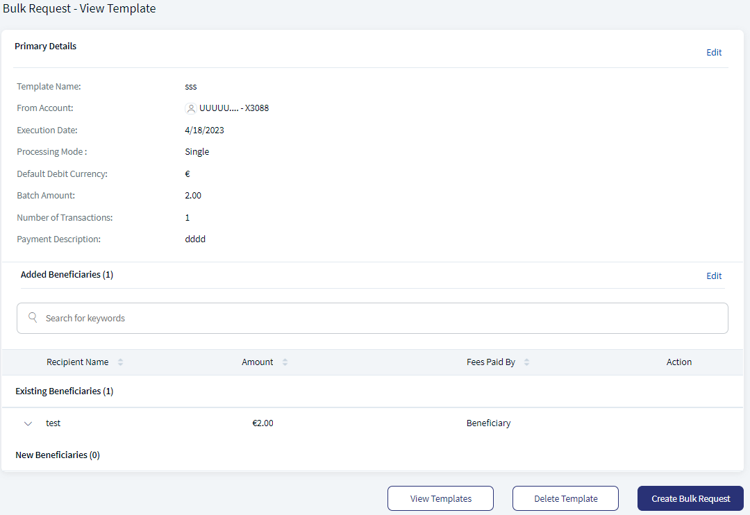 Bulk Payments - View Template