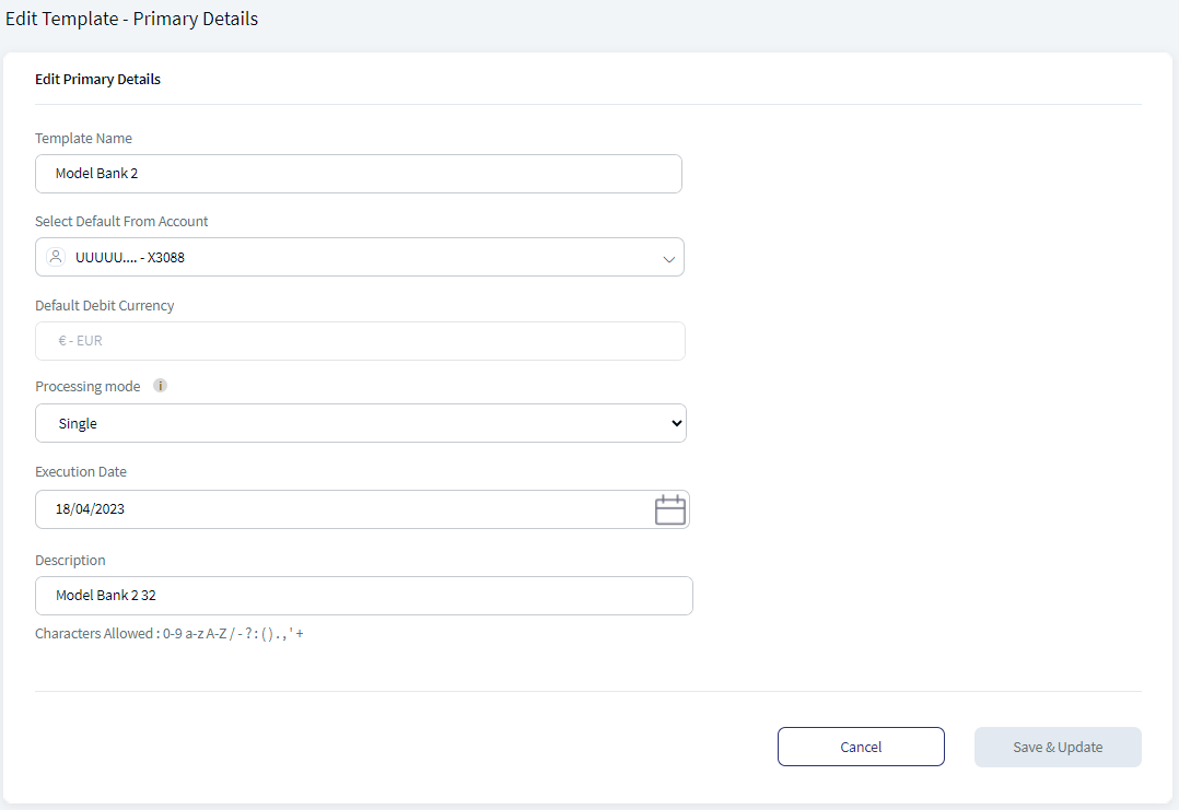 Bulk Payments - Edit Template