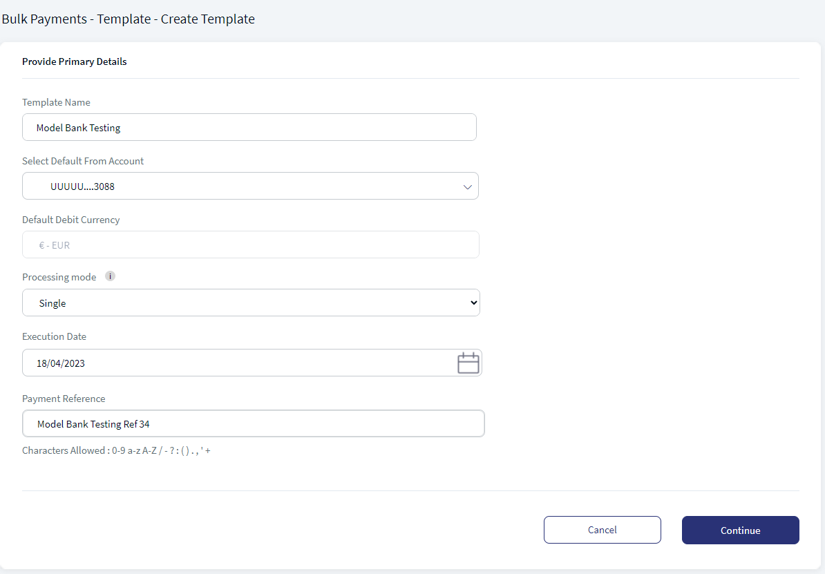 Bulk Payments - Create New Template