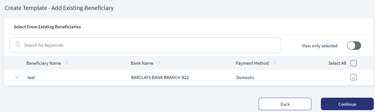Bulk Payments - Add Existing Beneficiary