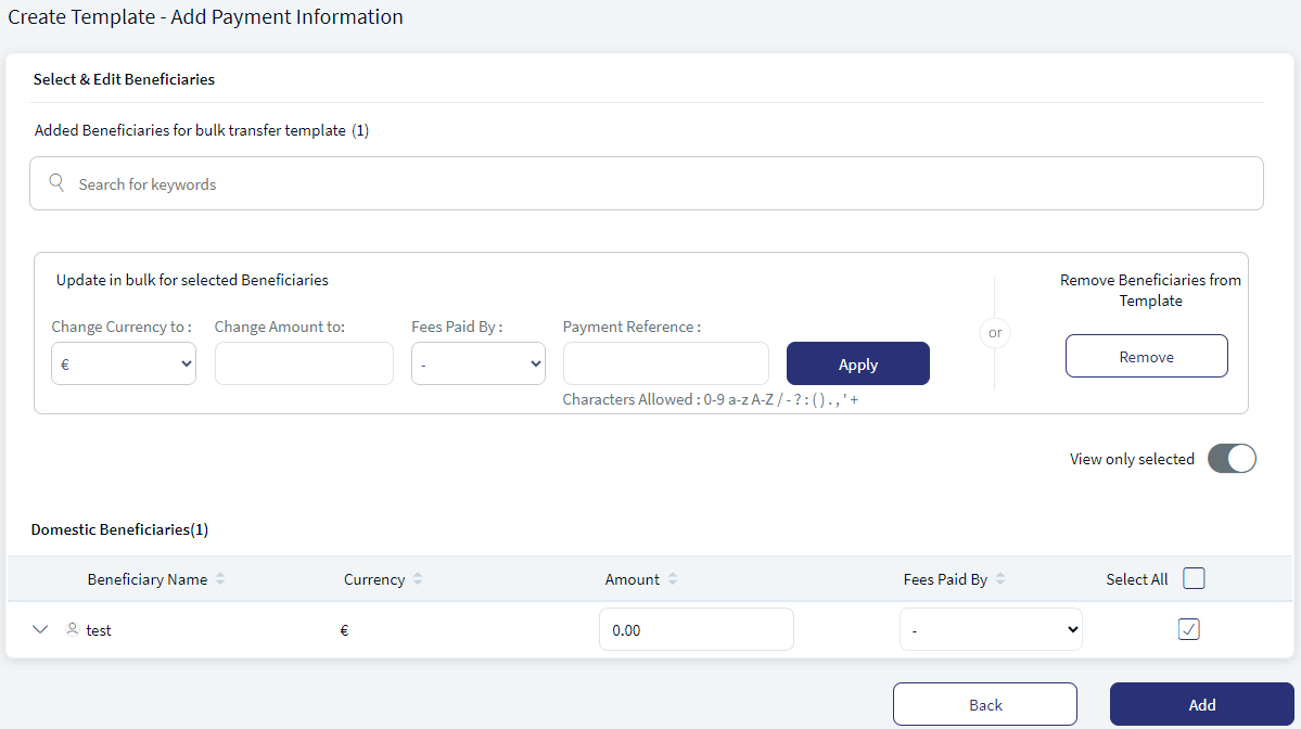 Bulk Payments - Add Payment Information