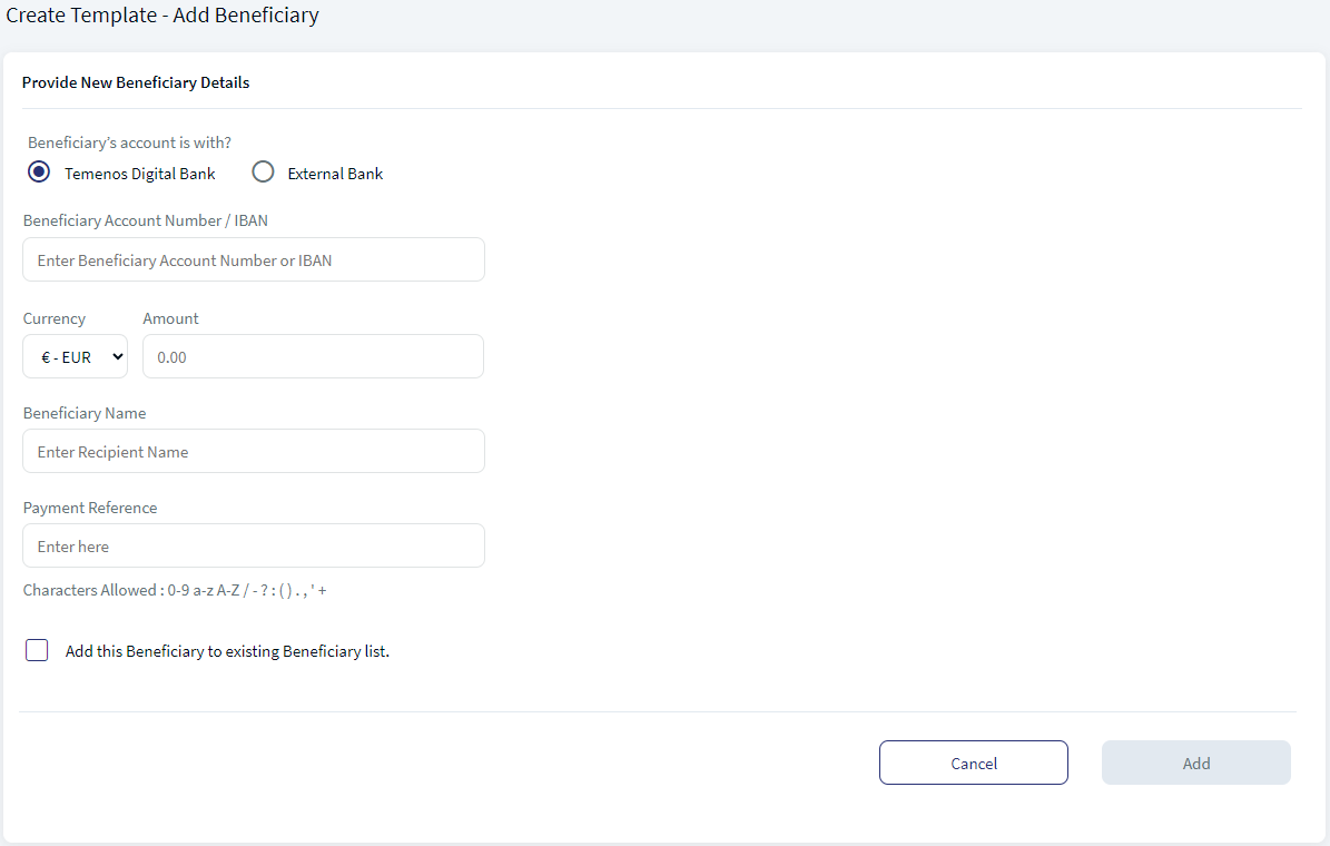Add New Beneficiary