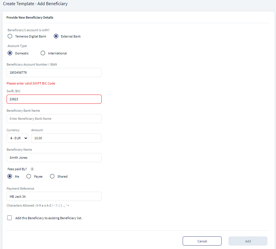 Add New Beneficiary