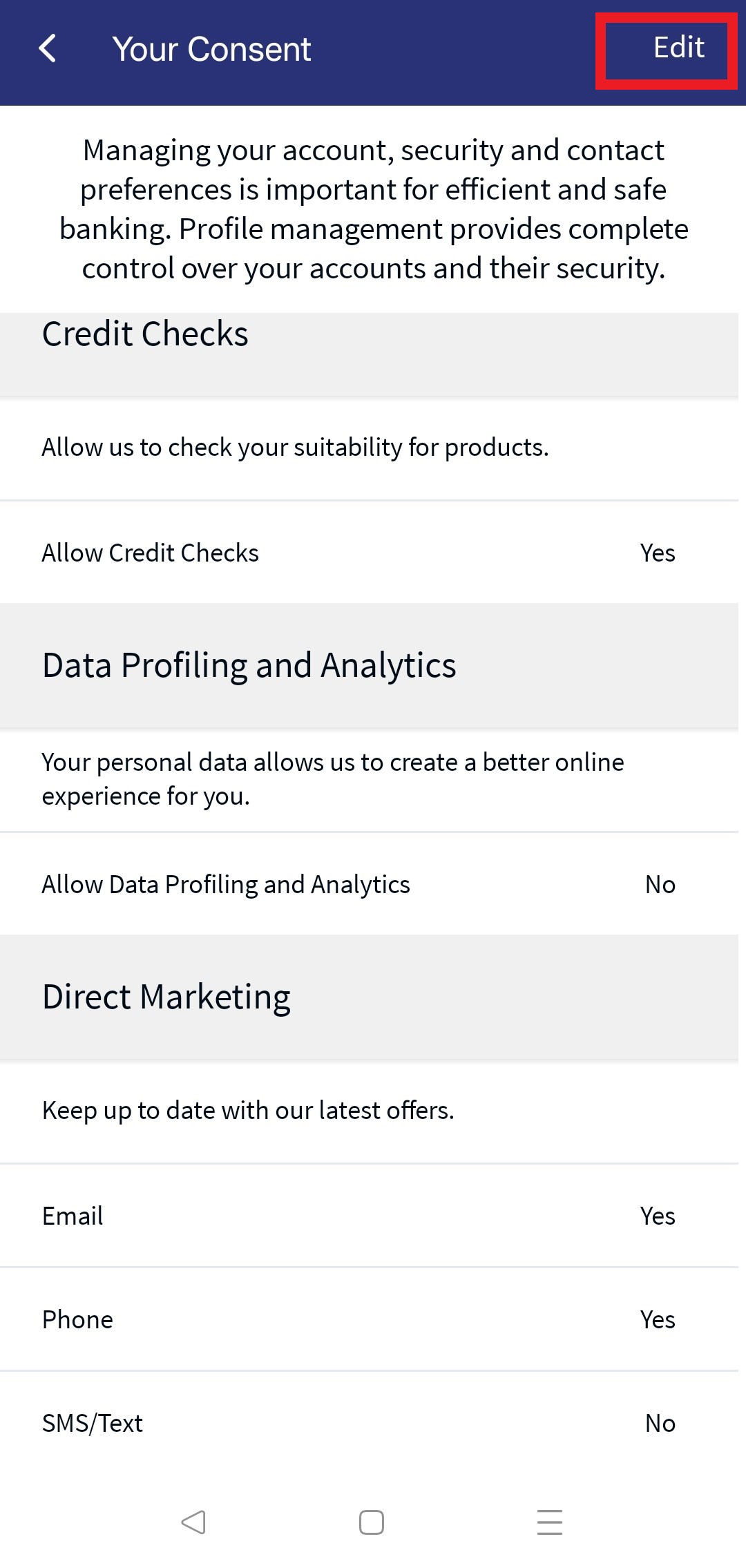 Edit Consent Management - Mobile Native