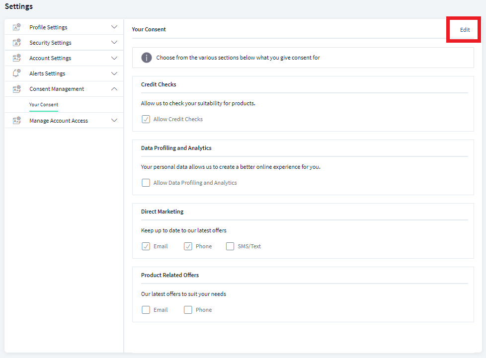 Edit Consent Settings