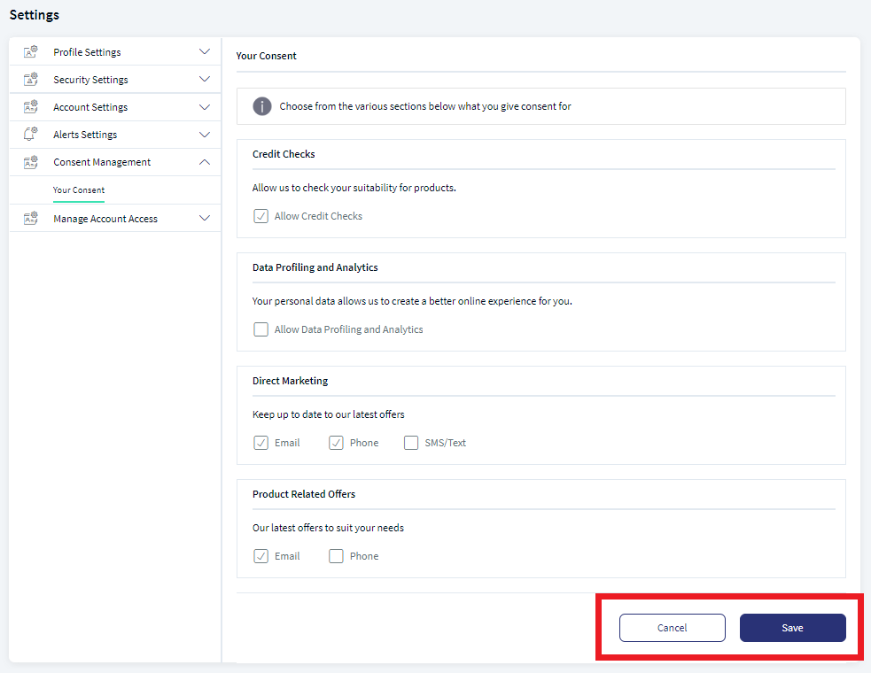 Save Consent Settings