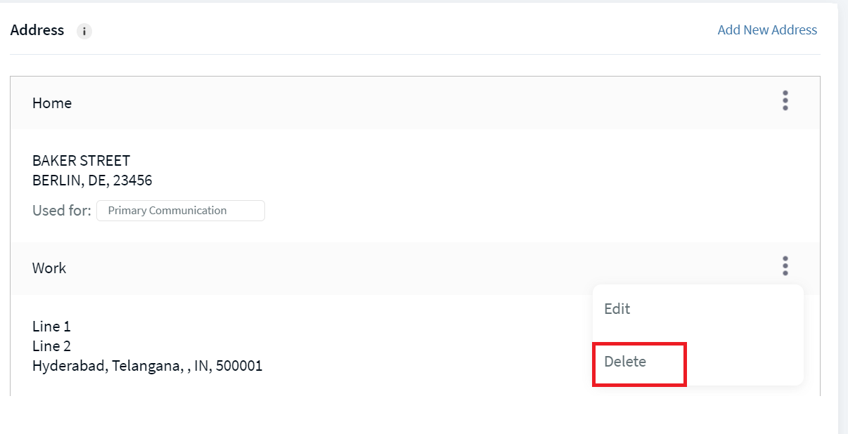 Delete Address details