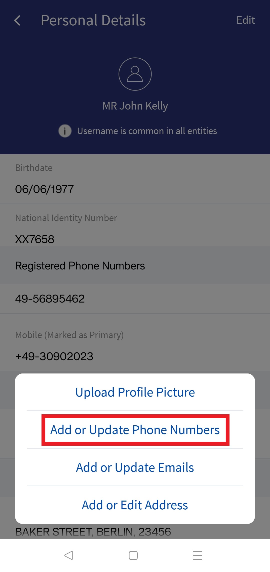 Add Phone number