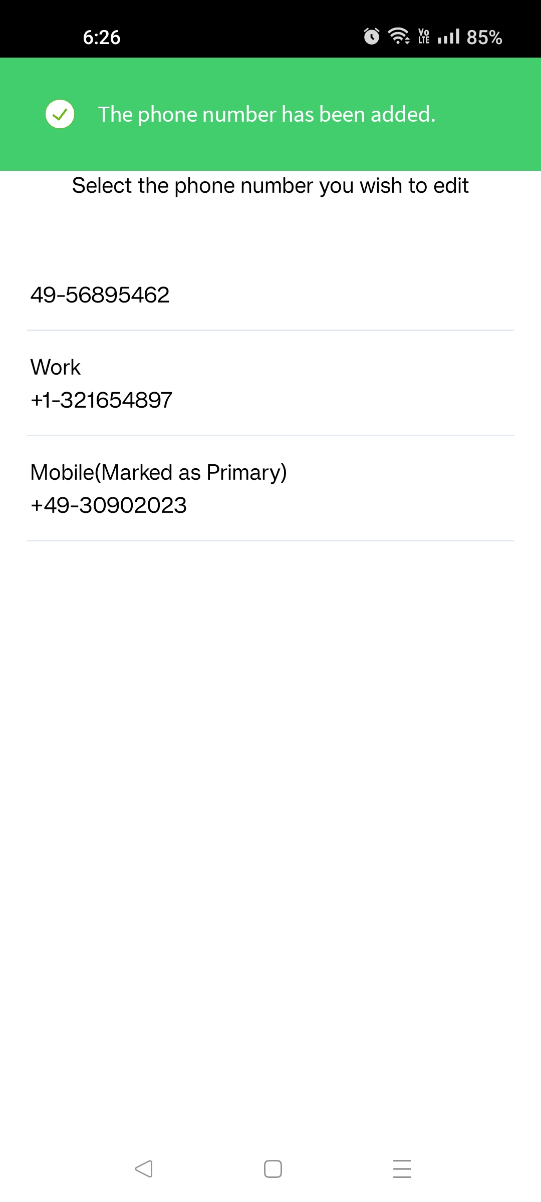 Add Phone number
