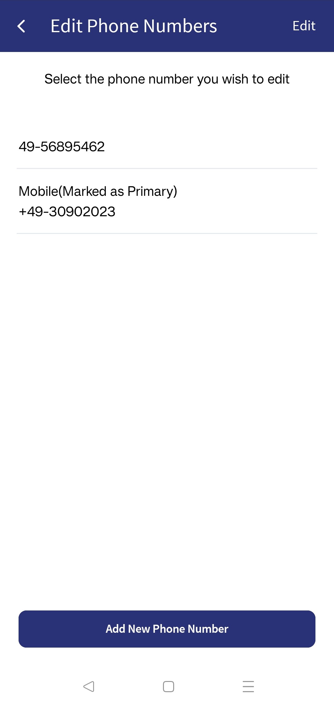 Edit Phone number