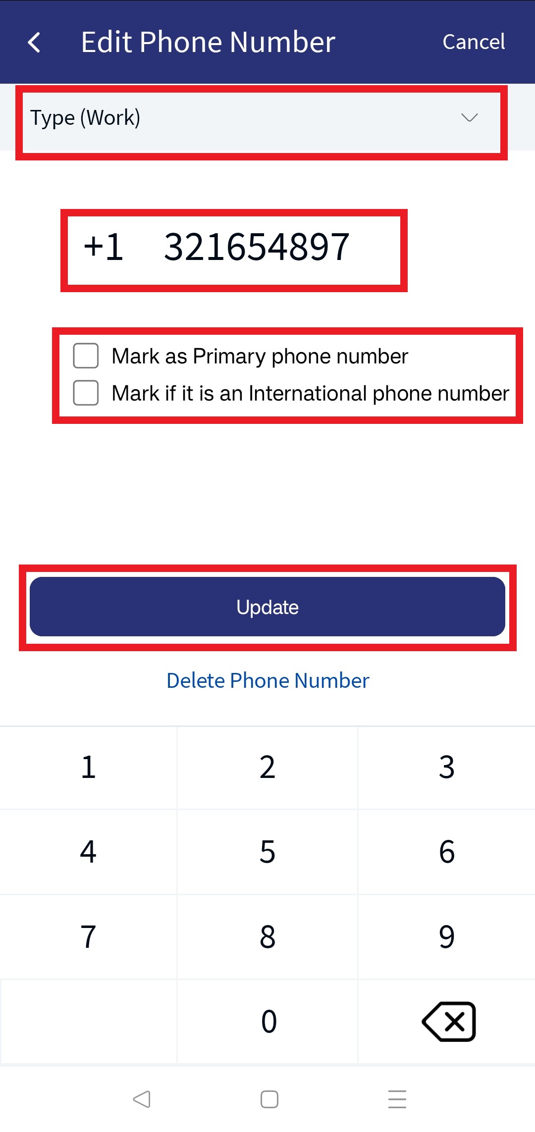 Edit Phone number