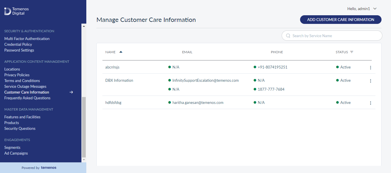 Manage Customer Care Information