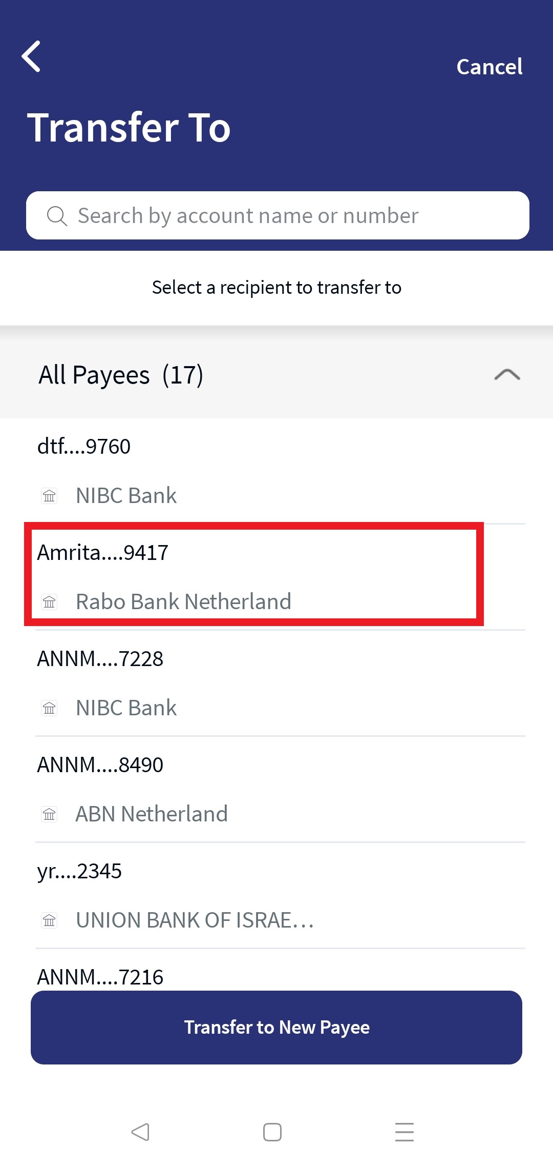 Domestic Transfer - Existing Payee - MB