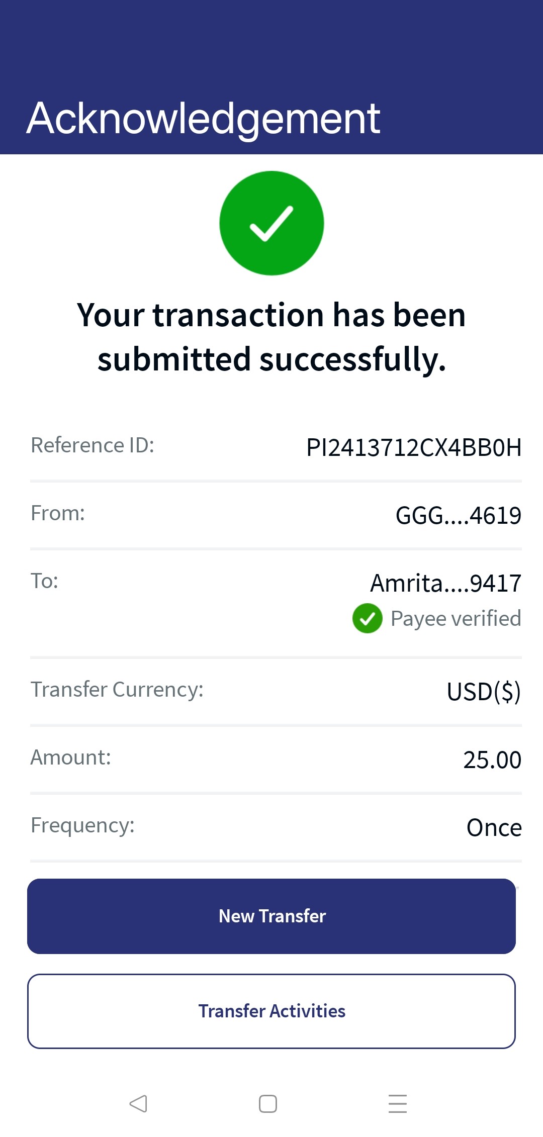 Domestic Transfer - Existing Payee - MB