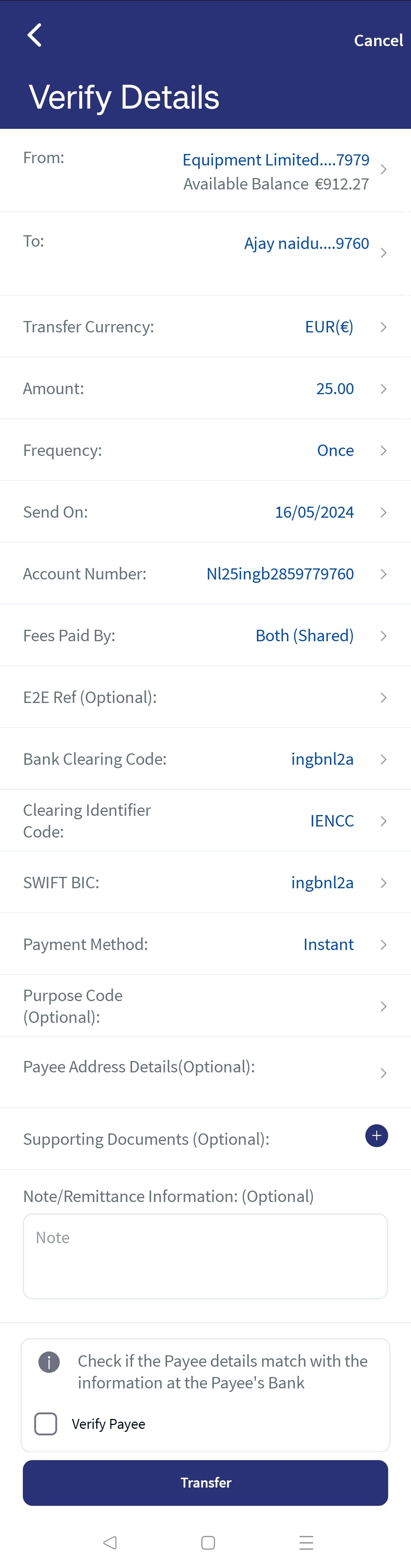 Domestic Transfer - Existing Payee - MB