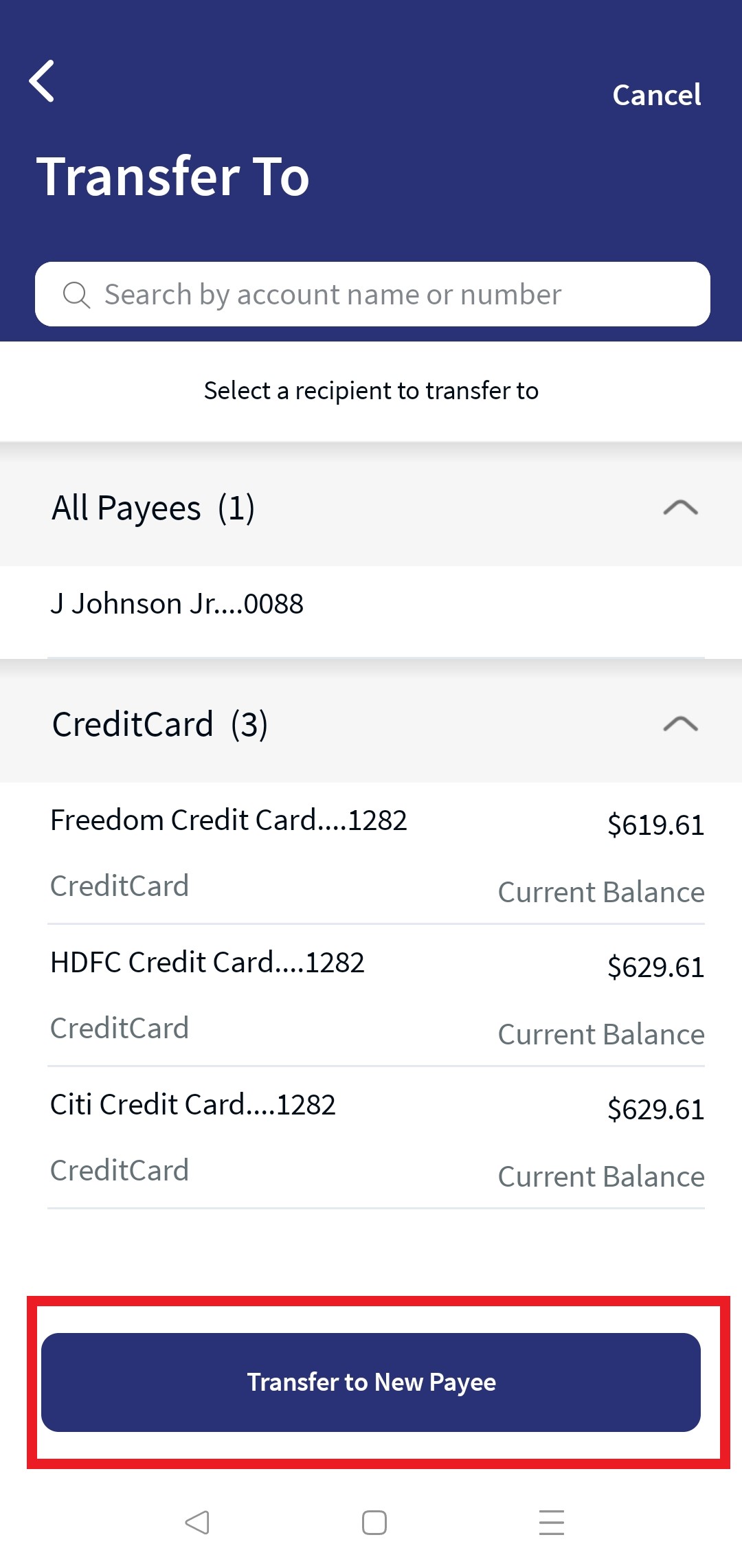 Same Bank Existing Payee Transfer