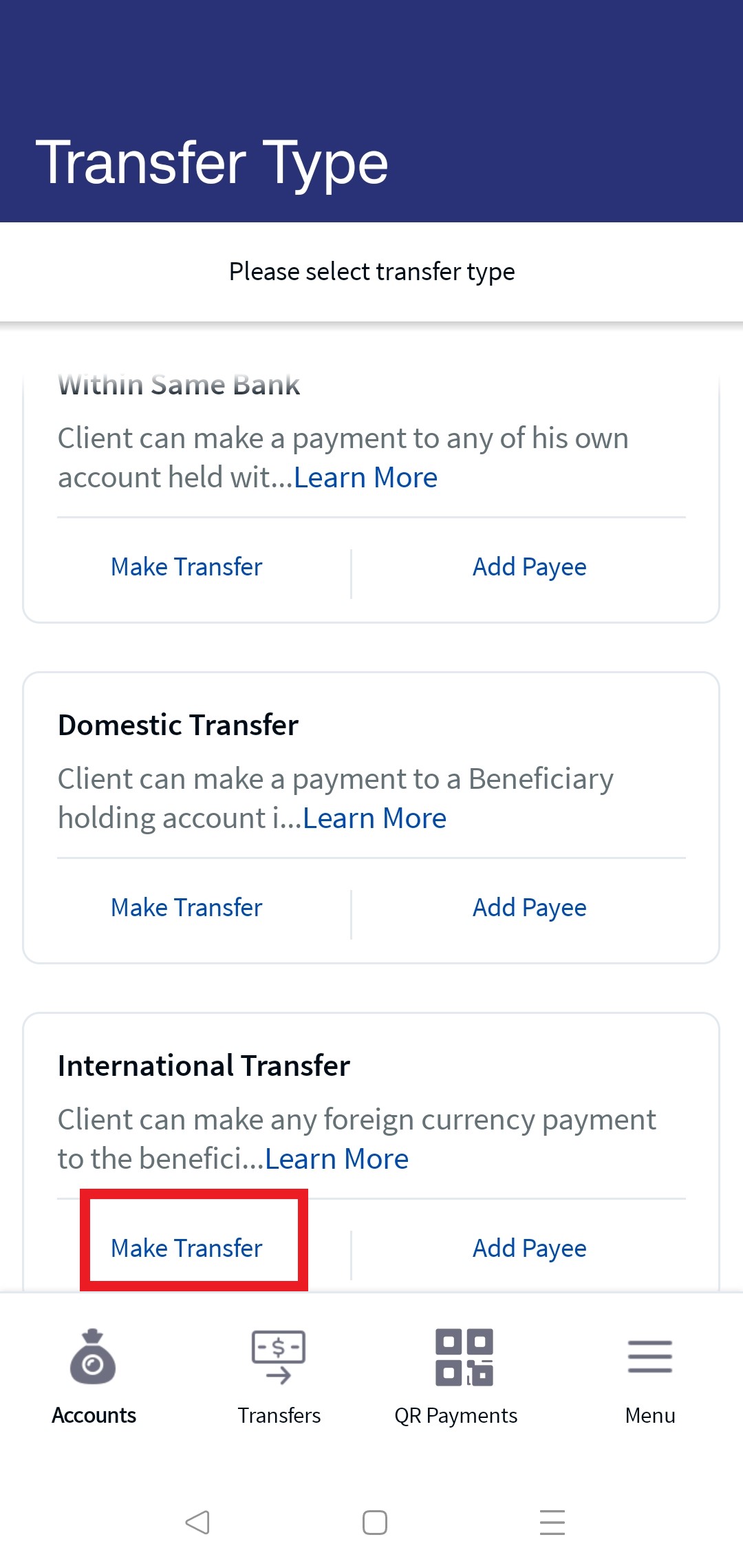 Domestic Transfer - Existing Payee - MB