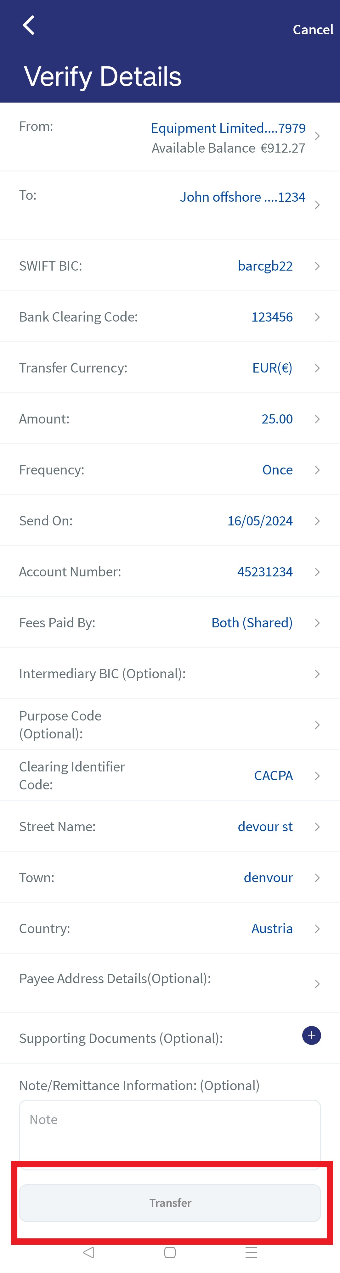 Domestic Transfer - Existing Payee - MB