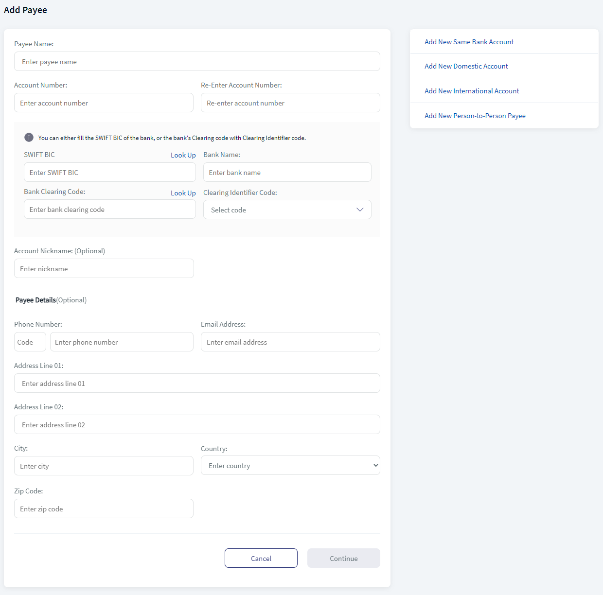Add Domestic Bank Payee