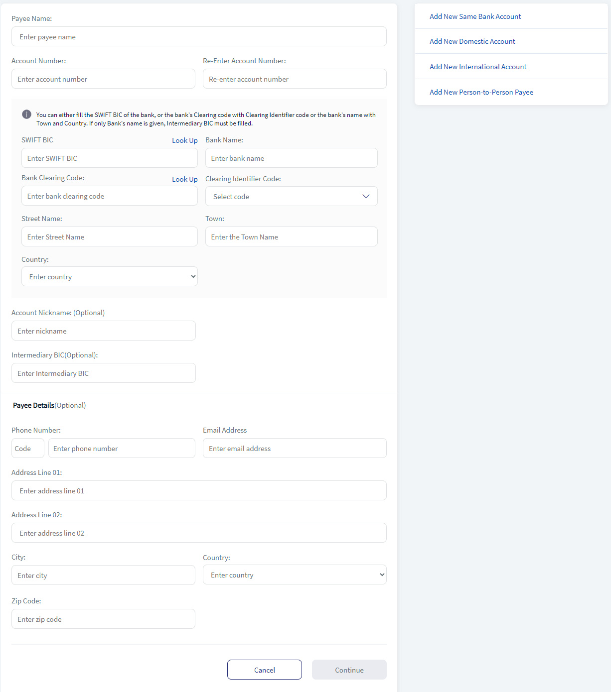 Add International Bank Payee
