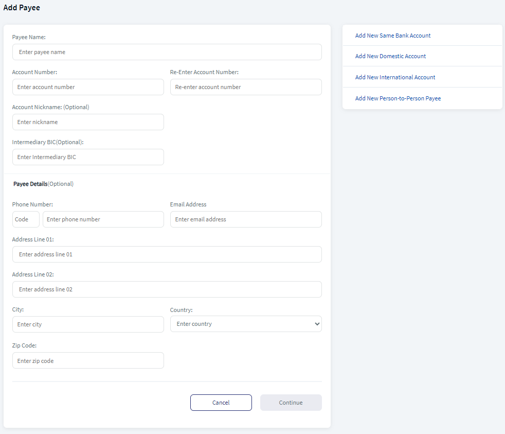 Add Same Bank Payee