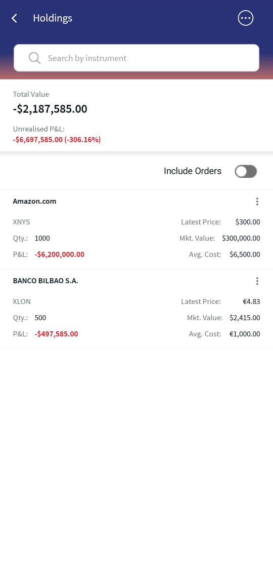 Holdings without Orders