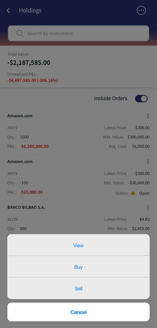 Holdings Options
