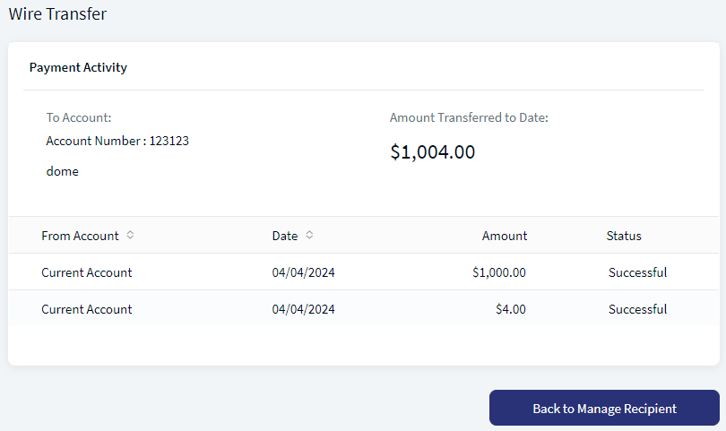 Wire Transfer - View Activity Wire Transfer - View Activity