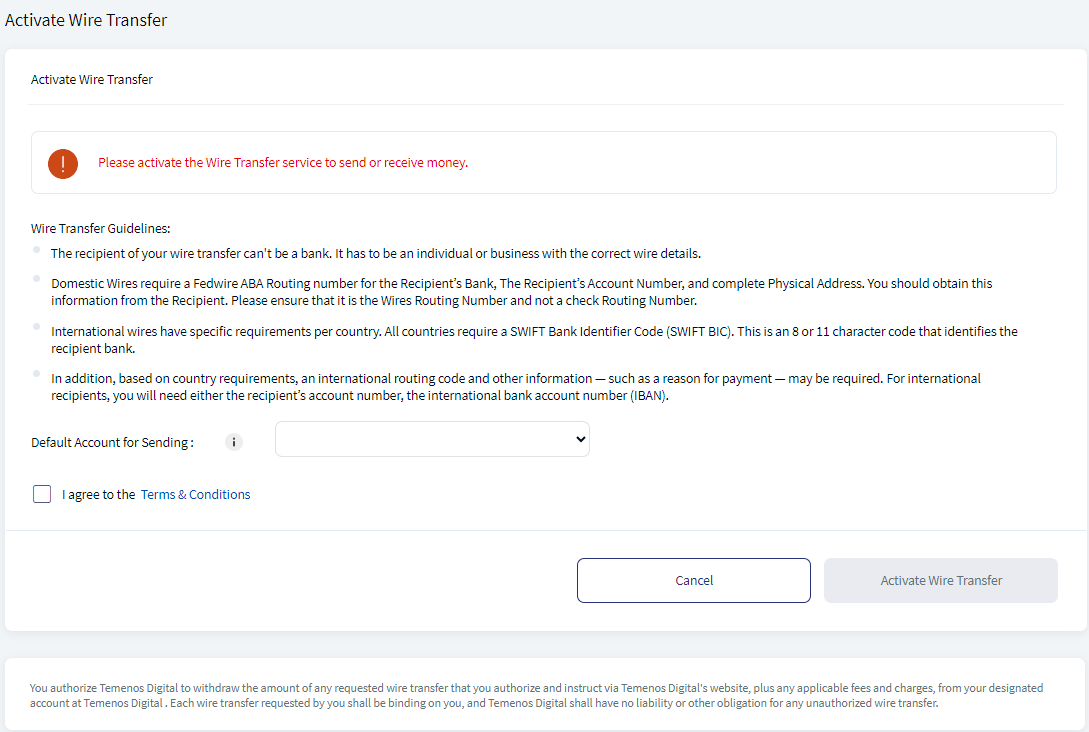 Activate Wire Transfer