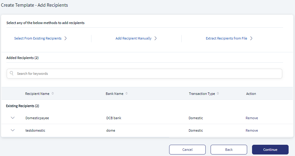 Wire Transfer - Create Template (Add Recipients)