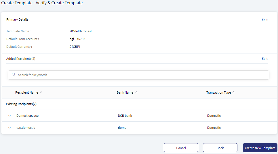 Wire Transfer - Verify and Create Template