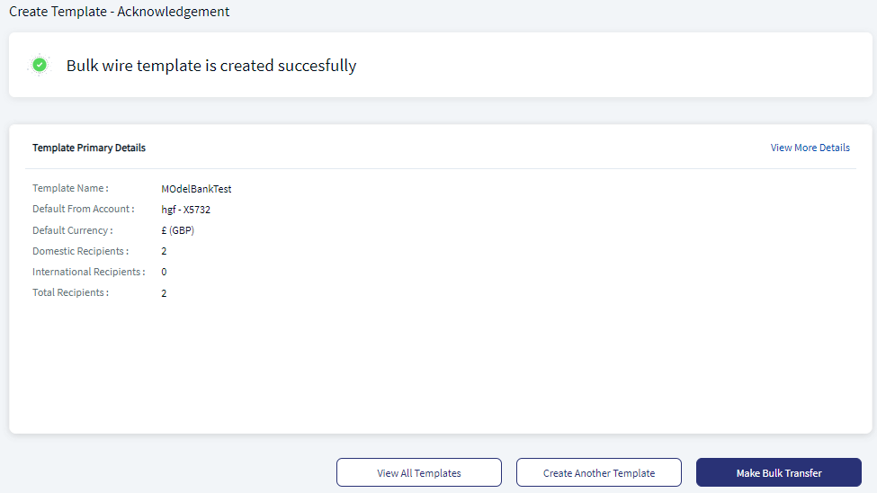 Wire Transfer -  Create Template Acknowledgement