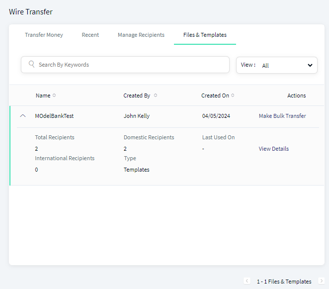 Wire Transfer -  View Details