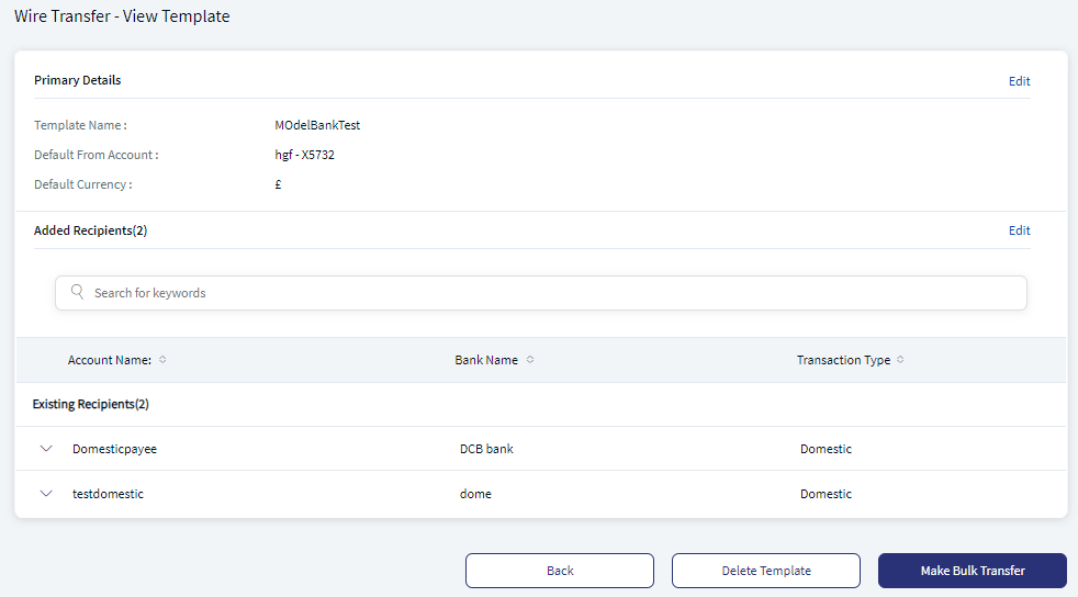 Wire Transfer -  View Template