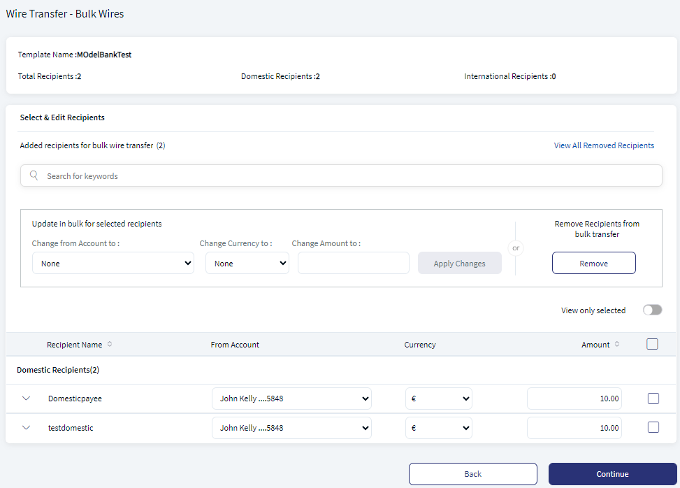 Wire Transfer -  Select and Edit Recipients